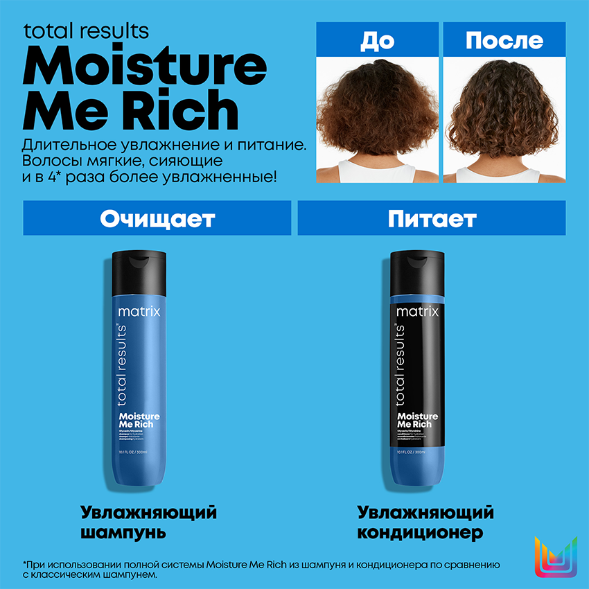 Шампунь с глицерином для увлажнения сухих волос Matrix Total Results Moisture Me Rich, 300мл.