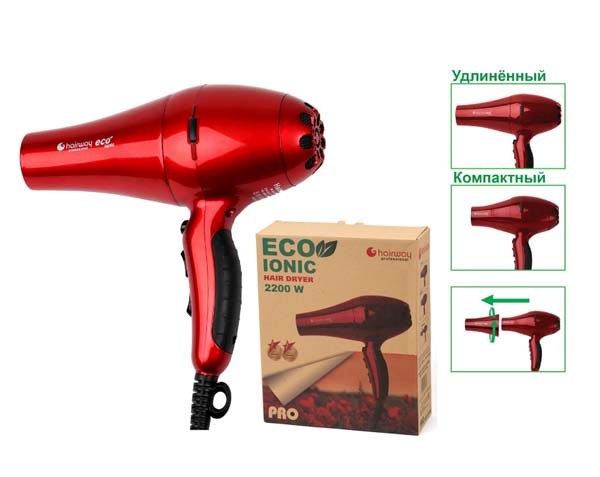 HAIRWAY Фен Eco Ionic 2 в 1, красный 2000-2200 W