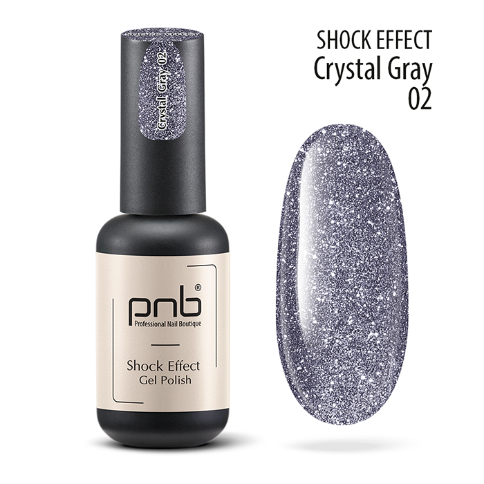 

PNB 02 гель-лак для ногтей светоотражающий, кристально серый / Gel Polish SHOCK EFFECT Crystal PNB UV/LED 8 мл, Серые