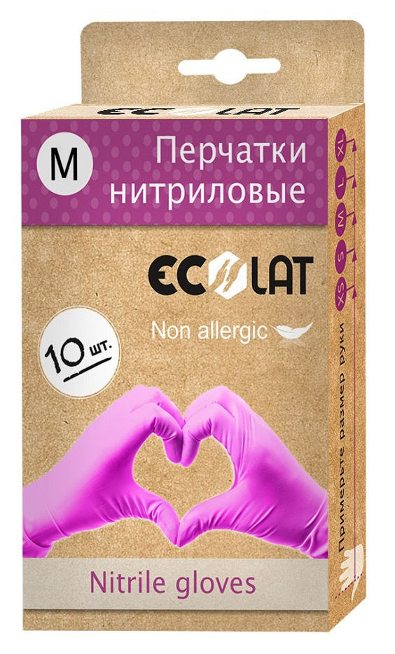 

ECOLAT Перчатки нитриловые, розовые, размер M / EcoLat 10 шт