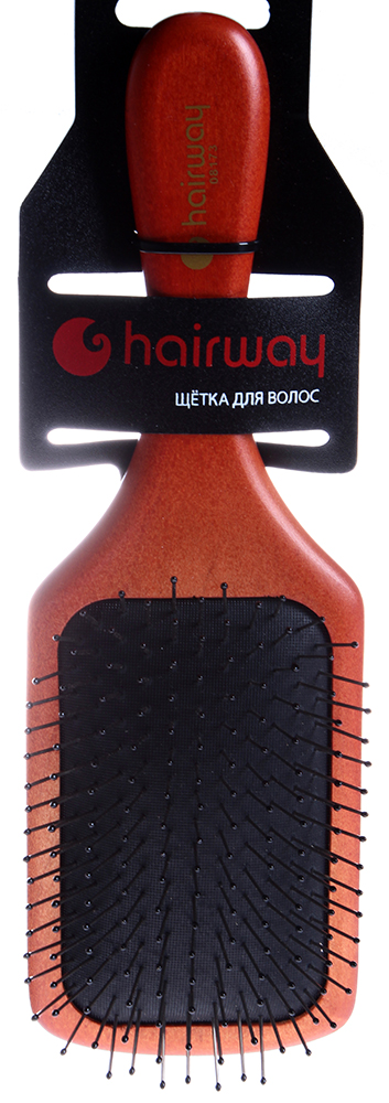 HAIRWAY Щетка Black Cushion массажная, деревянная, металлические зубцы, 11 рядов