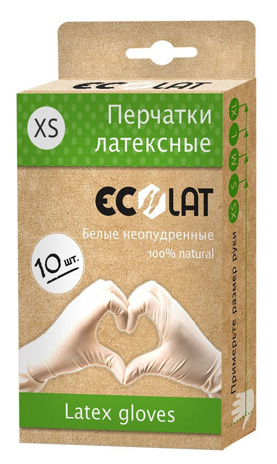 

ECOLAT Перчатки латексные неопудренные, белые, размер XS / EcoLat 10 шт