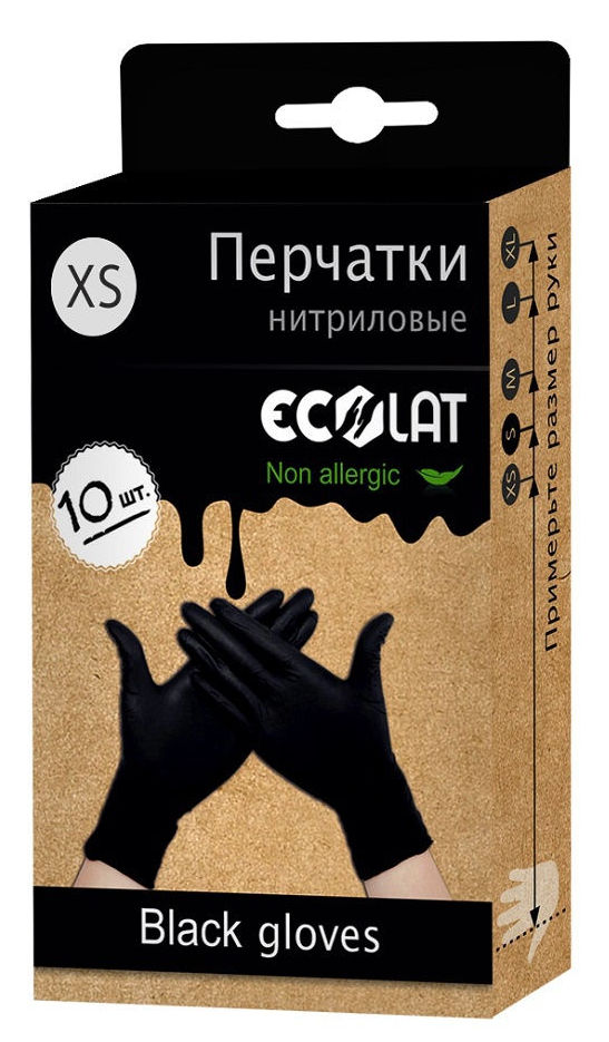 

ECOLAT Перчатки нитриловые, черные, размер XS / EcoLat 10 шт