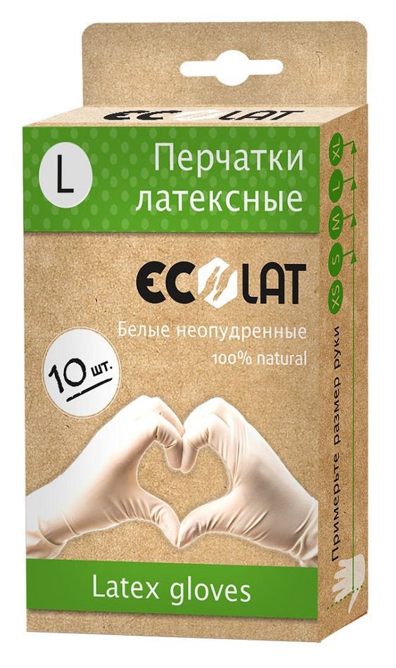 

ECOLAT Перчатки латексные неопудренные, белые, размер L / EcoLat 10 шт