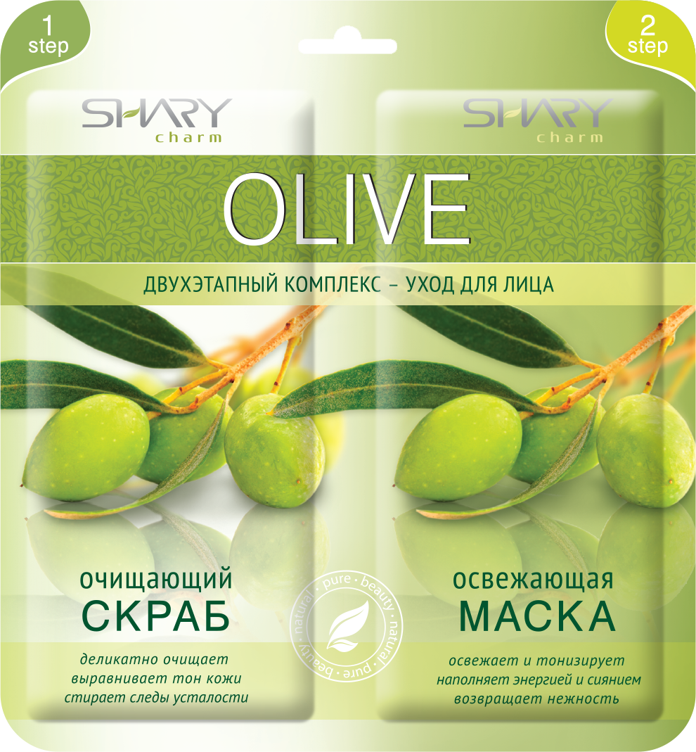 SHARY Комплекс двухэтапный-уход для лица &quot;OLIVE&quot; Очищающий скраб и Освежающая маска / SHARY CHARM 6гр X 2~