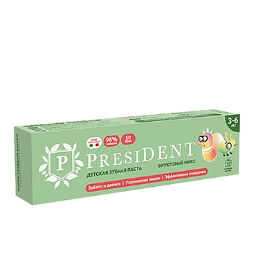 PRESIDENT Паста зубная детская 3-6 Фруктовый микс (50 RDA) / President 43 г