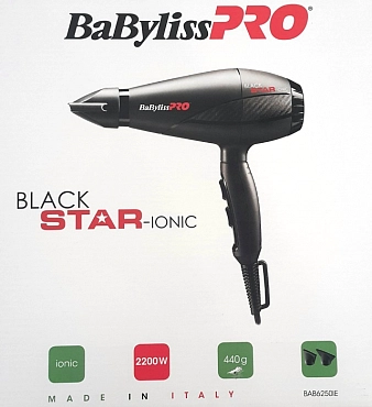 BABYLISS PRO Фен BaByliss Pro BLACK STAR, 2 насадки, 2200Вт