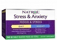 Добавка биологически активная к пище Стресс тревожность, день и ночь / Stress&Anxiety Day&Night 30 + 30 таблеток, NATROL