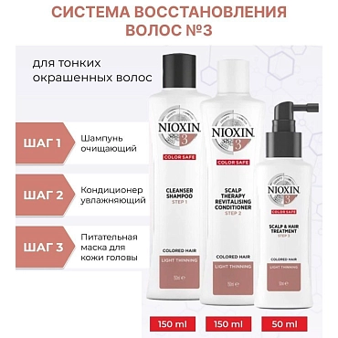 NIOXIN Набор для волос Система 3 (шампунь очищающий 150 мл, кондиционер увлажняющий 150 мл, маска питательная 50 мл)