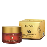 LIMONI Крем для лица с золотом и экстрактом слизи улитки / Snail Repair 24K Gold Rich Cream 50 мл, фото 2