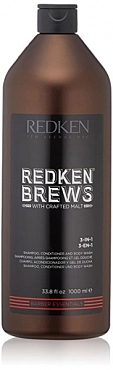 REDKEN Шампунь, кондиционер и гель для душа 3 в 1, для мужчин / BREWS 3-IN-1 1000 мл