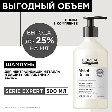 L'OREAL PROFESSIONNEL Шампунь для нейтрализации металла и защиты окрашенных волос / Metal Detox 500 мл