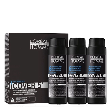 L'OREAL PROFESSIONNEL 6 гель тонирующий Кавер 5 тёмный блондин, для мужчин / HOMME 3*50 мл